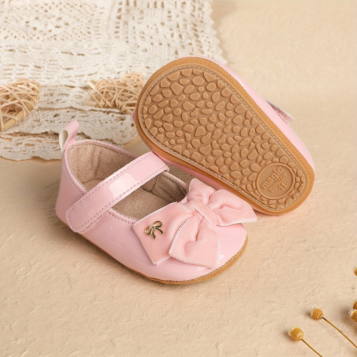 Infant Girls First Walking Shoes With Soft Non Slip Soles Velcro Easy On Closure