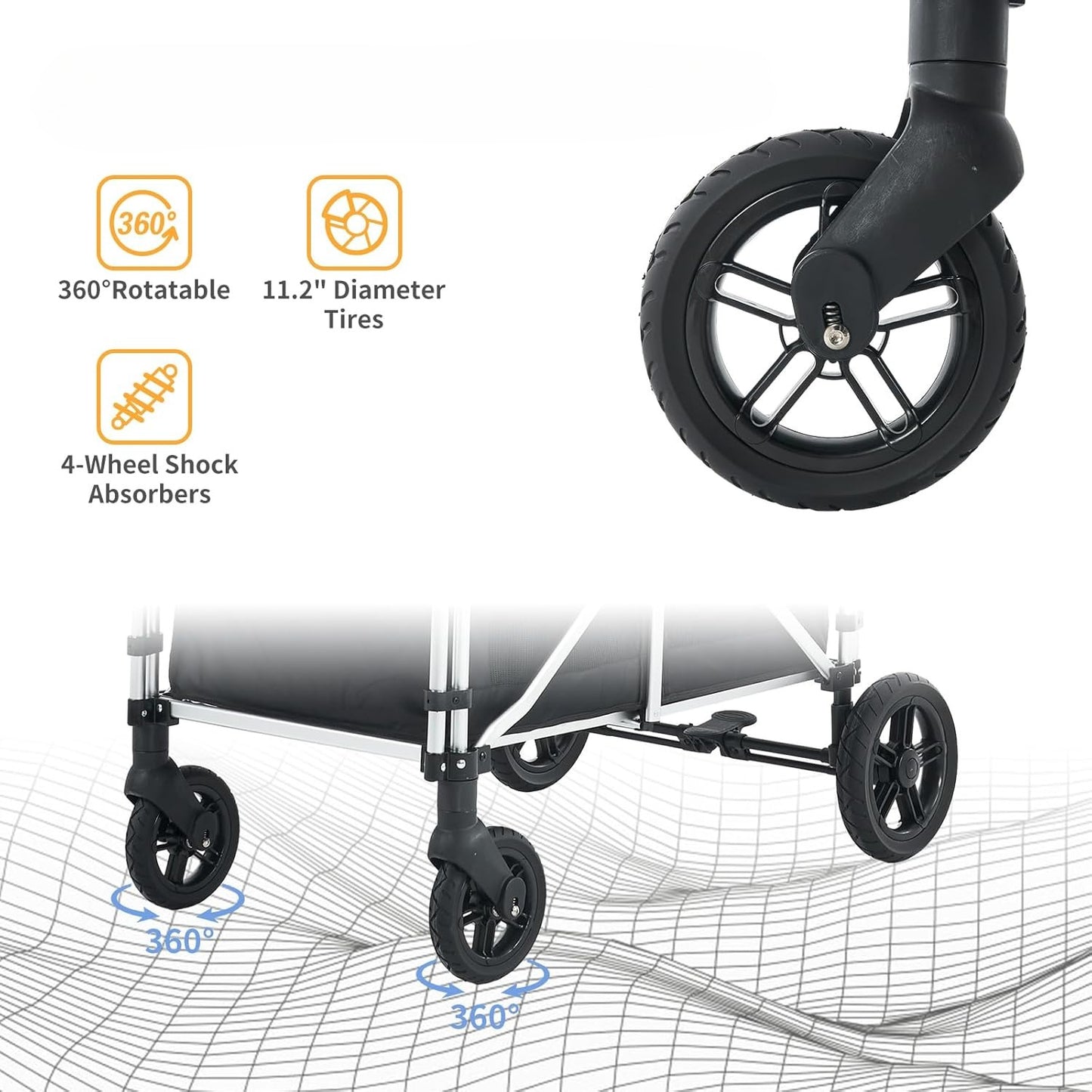 Big Multi-Function Trolley, Wagon Cart Featuring 4 High Seat with 5-Point Harnesses and Adjustable Canopy, Foldable Double Push Bar Wagon Stroller for Outdoor Garden, Stroller, Camping (Black-G)