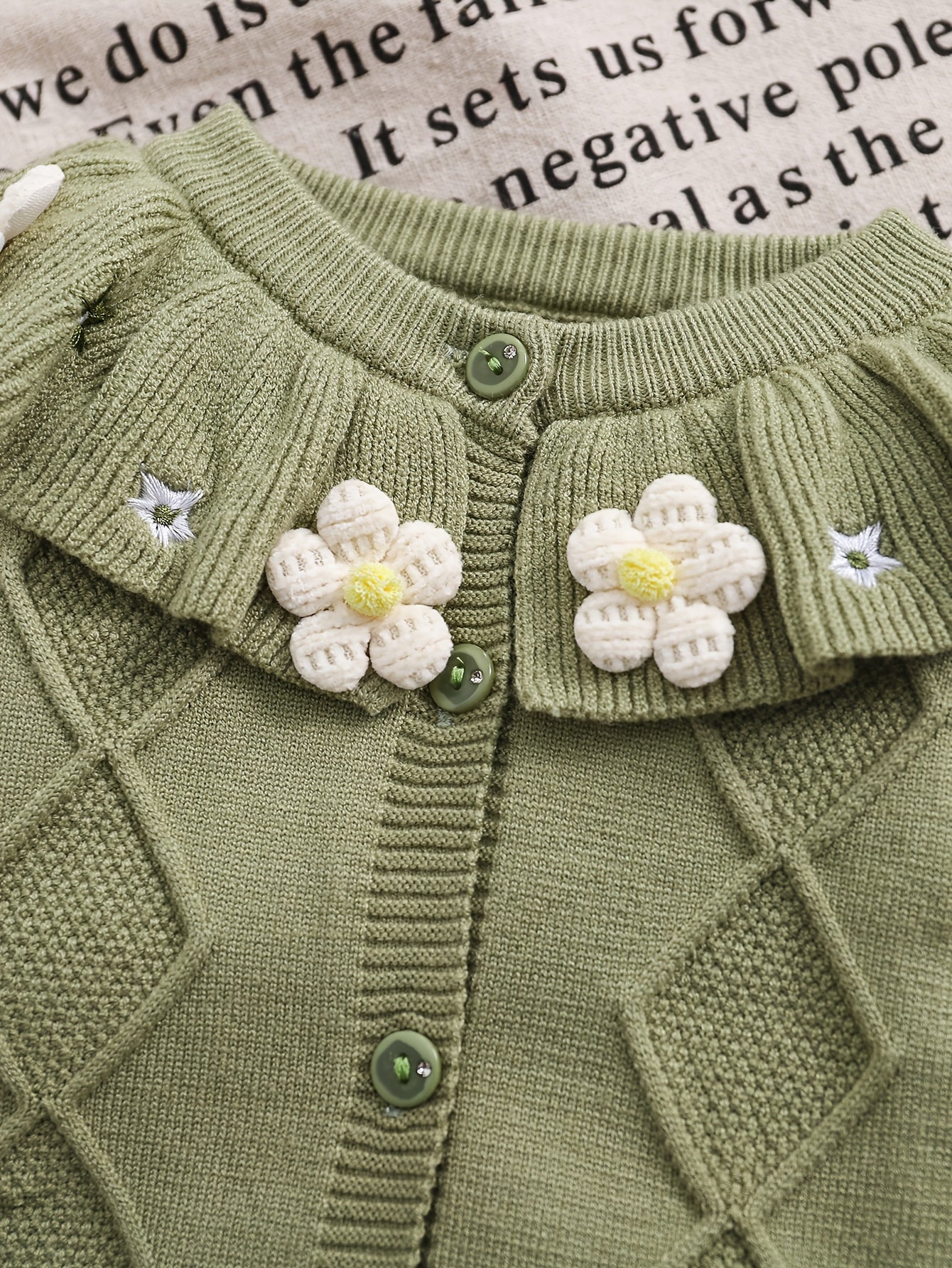 Baby Girls Knit Romper With Ruffled Collar Embroidery