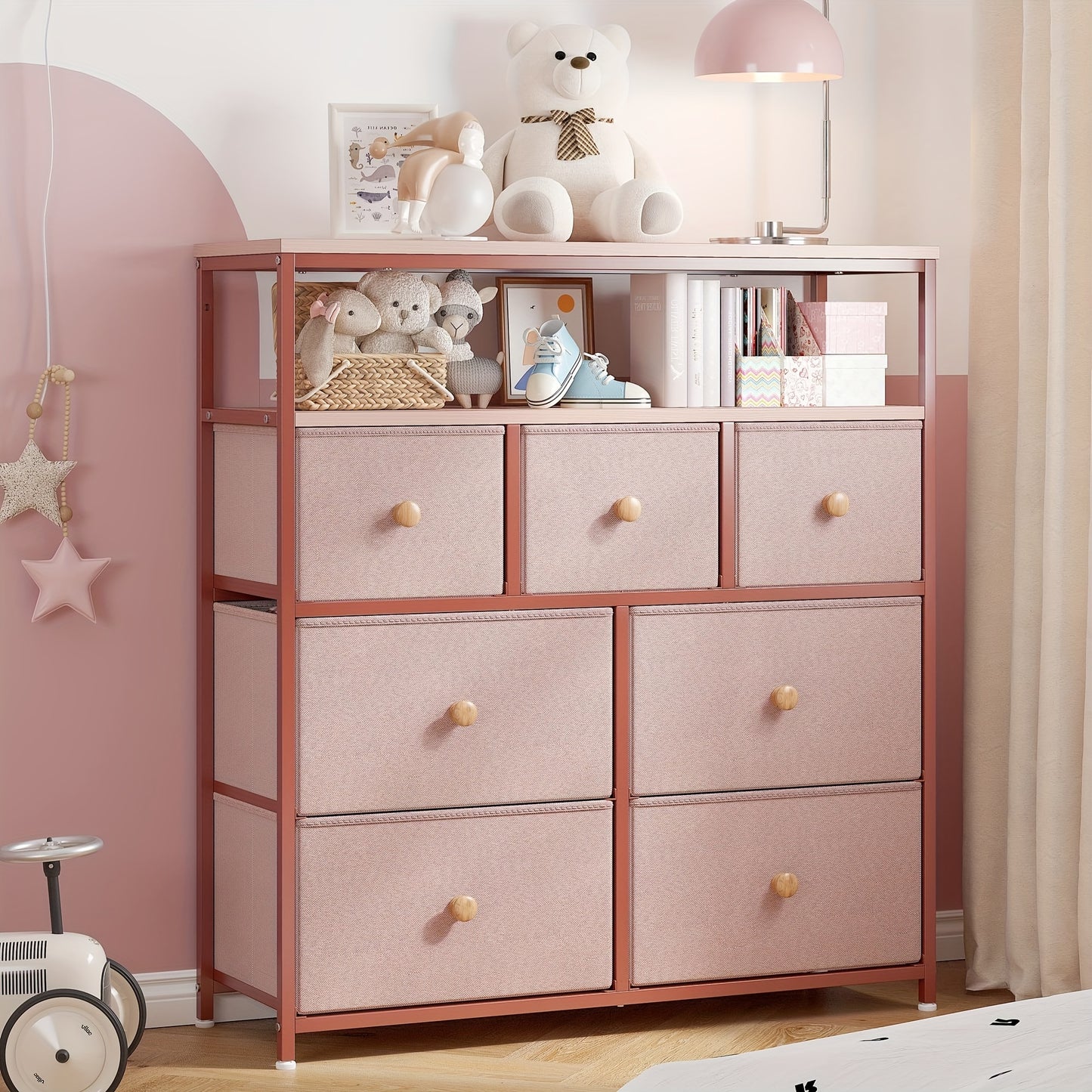 Pink Bedroom Dresser with 7 Drawers Stylish Storage Unit for Living Room and Closet