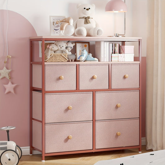 Pink Bedroom Dresser with 7 Drawers Stylish Storage Unit for Living Room and Closet