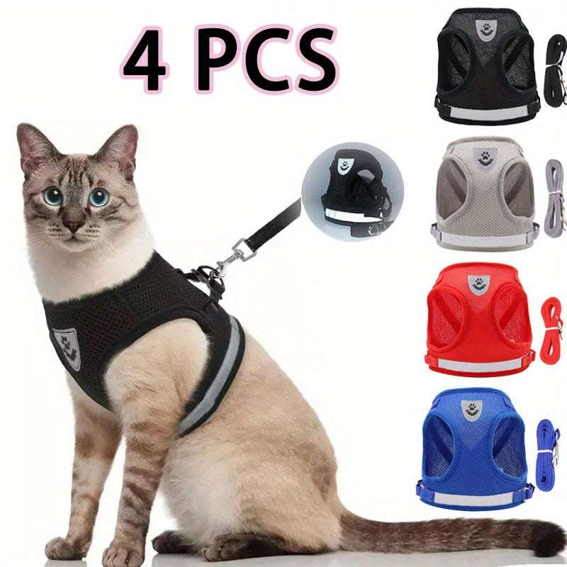 Adjustable Reflective Cat Harness and Leash Set for Small Dogs and Cats Escape Proof Mesh Vest