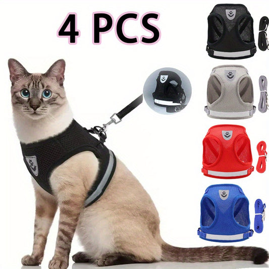 Adjustable Reflective Cat Harness and Leash Set for Small Dogs and Cats Escape Proof Mesh Vest