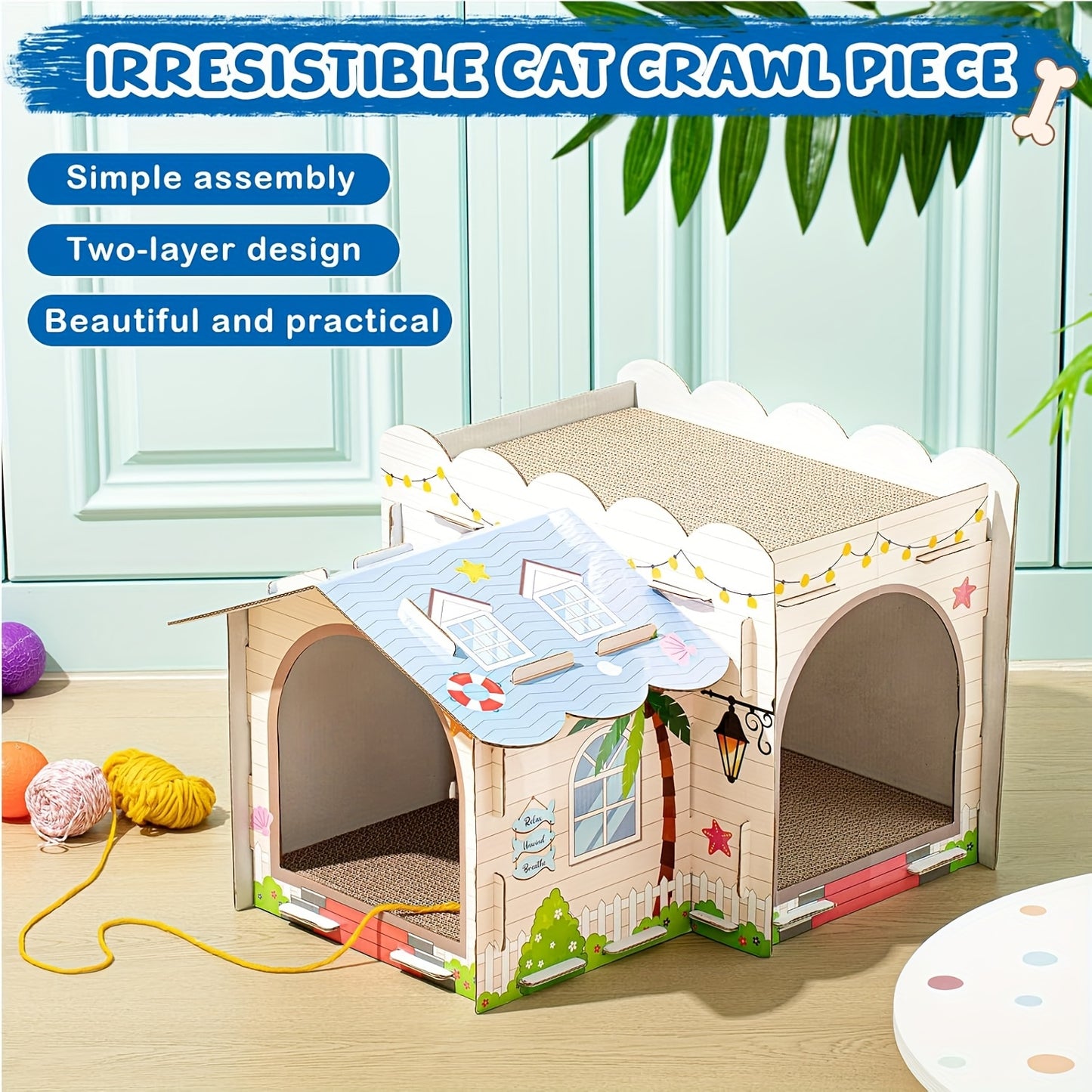 Multi Level Cardboard Cat House With Scratchers Cute Pet Play Condo For Cats And Small Animals