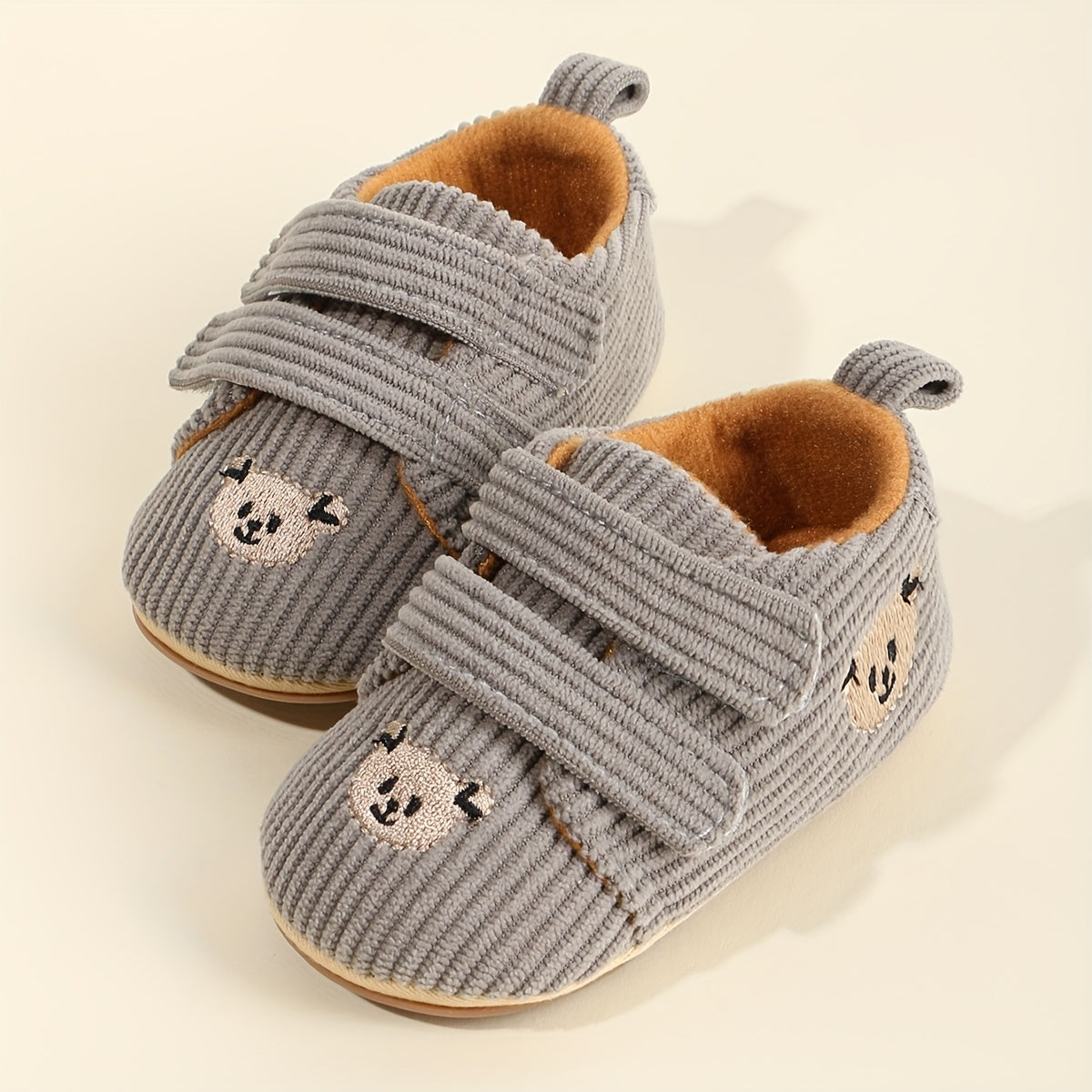 Cute Cartoon Bear Toddler Shoes for Boys & Girls - Soft Fabric with Non-Slip Rubber Sole, Hook-and-Loop Closure, Low-Top Design for Spring & Autumn, 0-18 Months Infant & Toddler Footwear