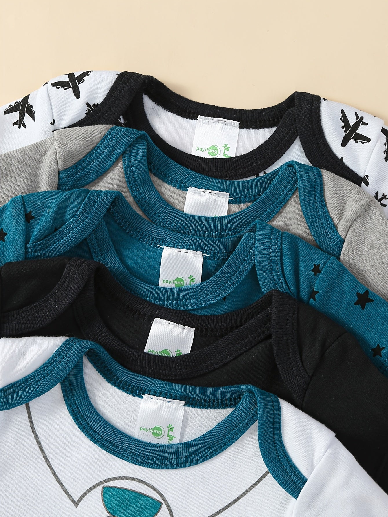 5pcs Set Of Baby Boy's Short Sleeved Cartoon Triangle Jumpsuit, Khai, Baby Boy's Airplane Tie, Gentleman's Casual Climbing Suit