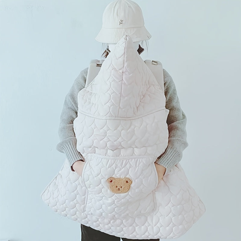 Wearable Love Heart Quilted Baby Blanket, Windproof Outdoor Stroller Carrier, Warmth Retaining, Polyester, with Hand Wash Only, for 0-3 Years Old