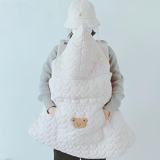 Wearable Love Heart Quilted Baby Blanket, Windproof Outdoor Stroller Carrier, Warmth Retaining, Polyester, with Hand Wash Only, for 0-3 Years Old