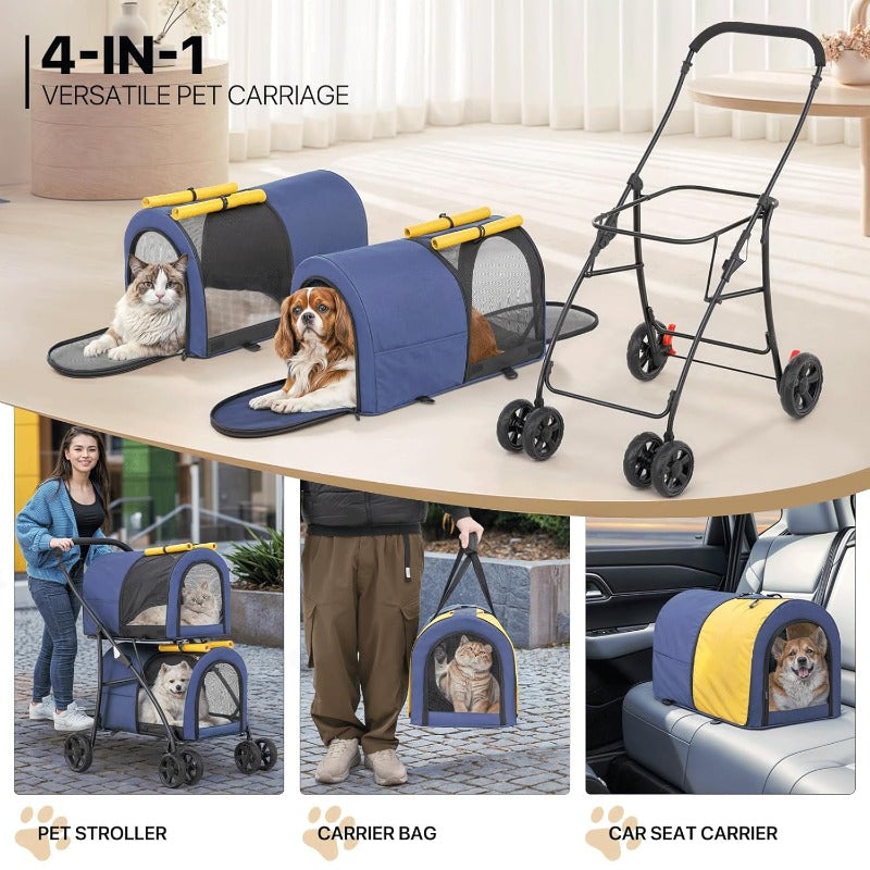 Double Dog Stroller with Detachable Carrier Bags Large 4 Wheels Foldable Jogger for Small and Medium Dog Cats