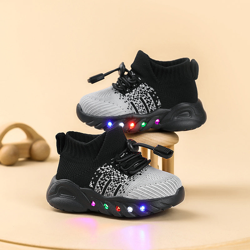 2026 New LED Light-Up Youngsters & Youngsters Sneakers with Glow-in-the-Dark Soles, Breathable Slip-On High-Top Design, Lightweight Non-Slip EVA Sole & Soft Fabric for Outdoor Play, Casual Wear - Unisex (Pink/Black/White), Yo