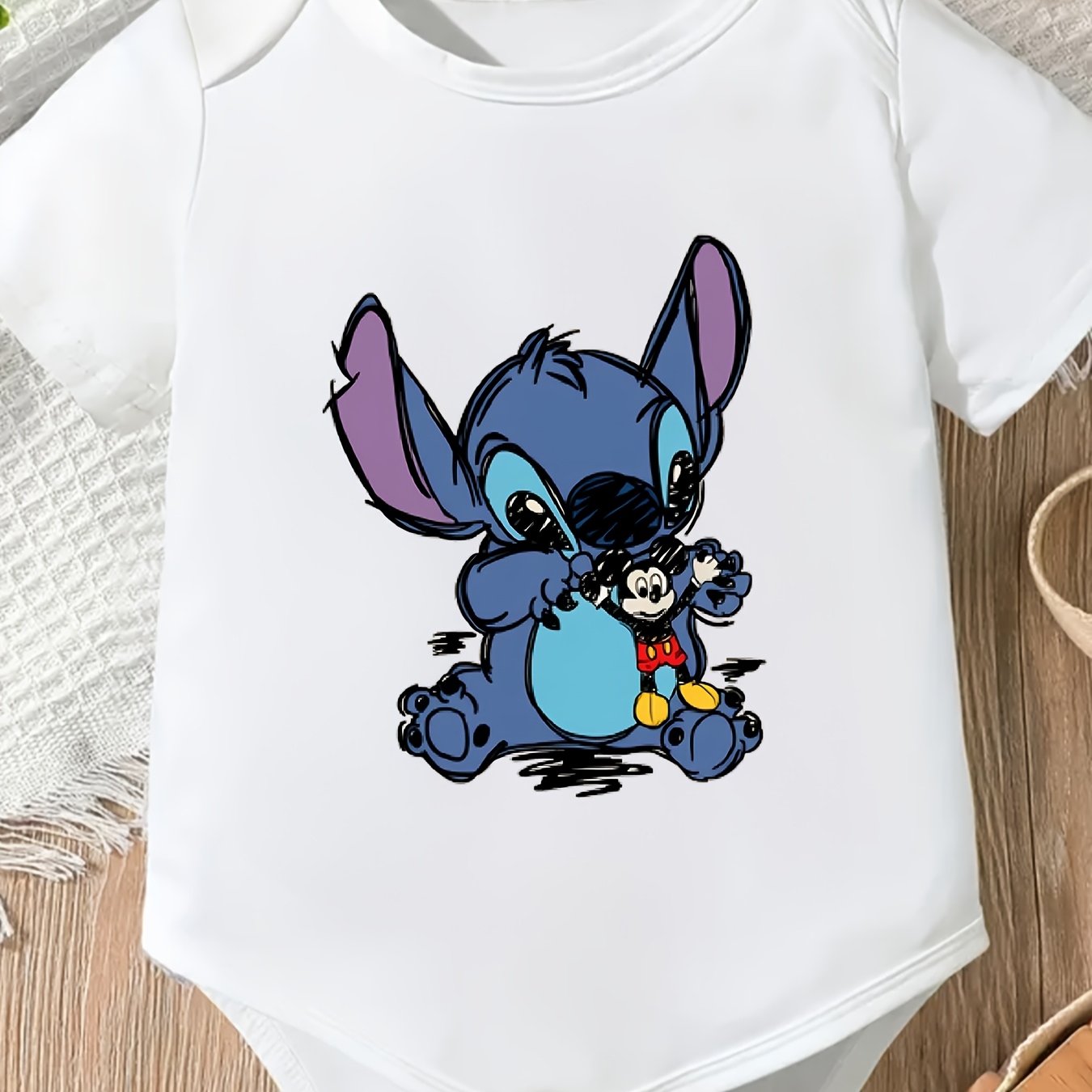 Disney Stitch Baby Onesie Soft Pink Cartoon Print Romper for All-Season Comfort