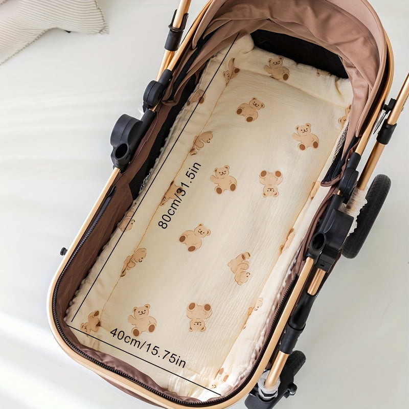 1pc Plush Cream Bear-Patterned Thickened Stroller Seat Cushion - Soft Polyester Fiber, Adorable Brown Bear Design, Perfect for Comfort & Style in Your Youngsters's Carriage, Youngsters Stroller