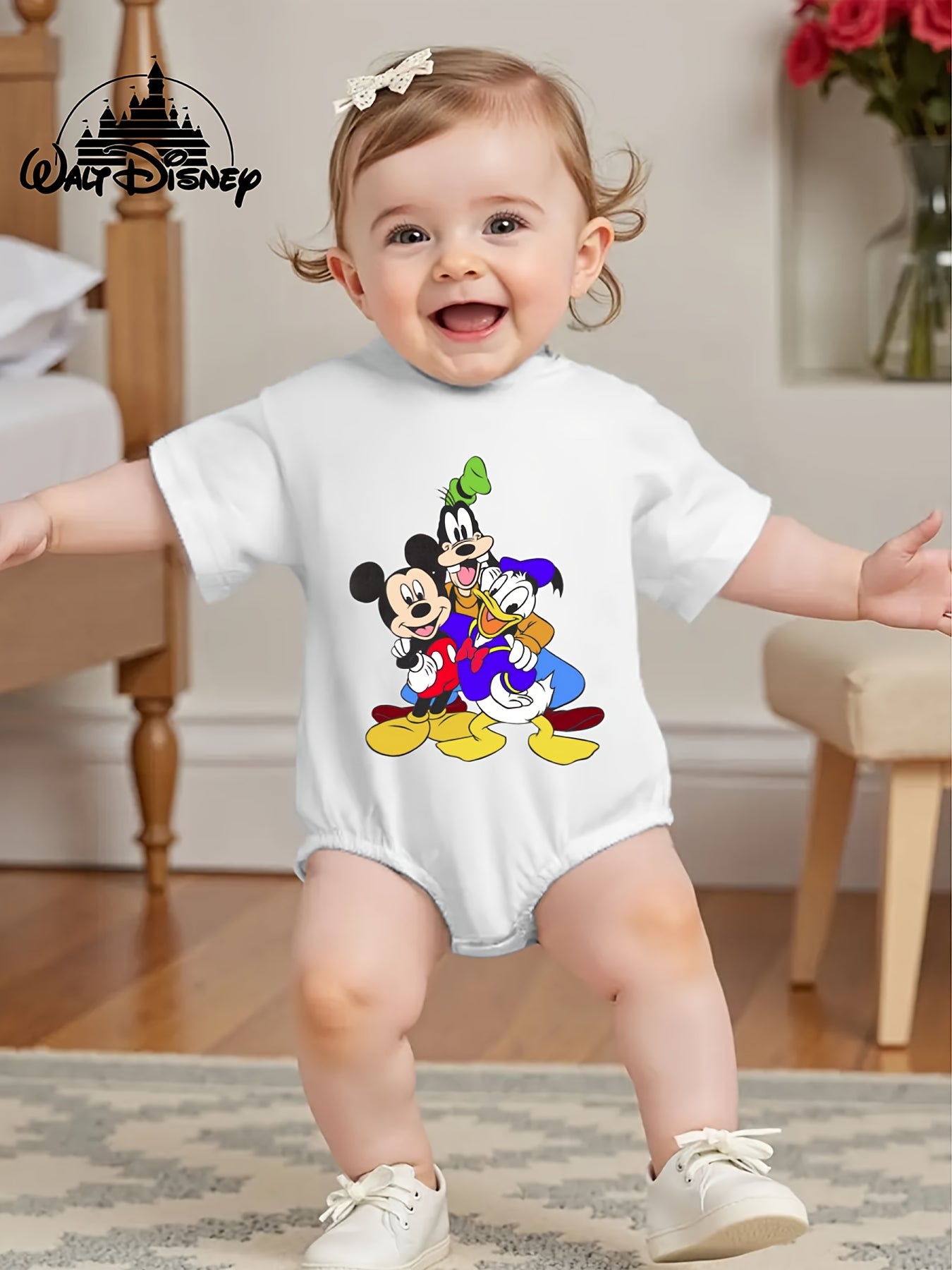 Disney Baby Short Sleeve Crawling Onesie Cute Triangle Print for Outdoor Fun 0-3 Years