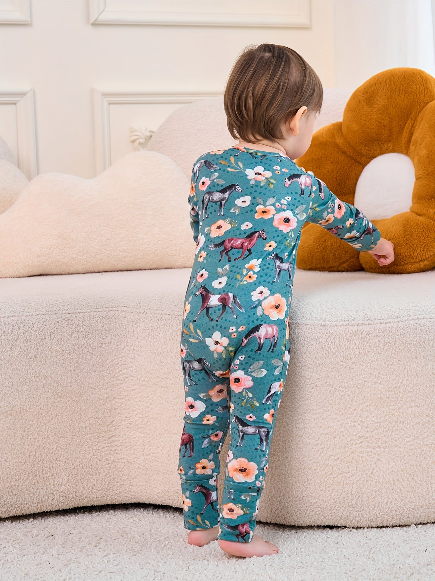 Ship From US, POSHTOT Mustang Print Bamboo Fiber Breathable Bamboo Fiber Baby Long Sleeve Pants Tights. Comfortable Fit, Cute, Baby Two-way Zip-up Onesie with Folding Feet And Mittens for Ages 0-2. Casual Outdoor Jumpsuit for