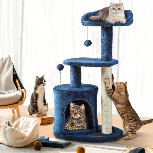 ClevaHome Deep Denim Blue Cat Tree with Cozy Condo and Sisal Scratching Posts