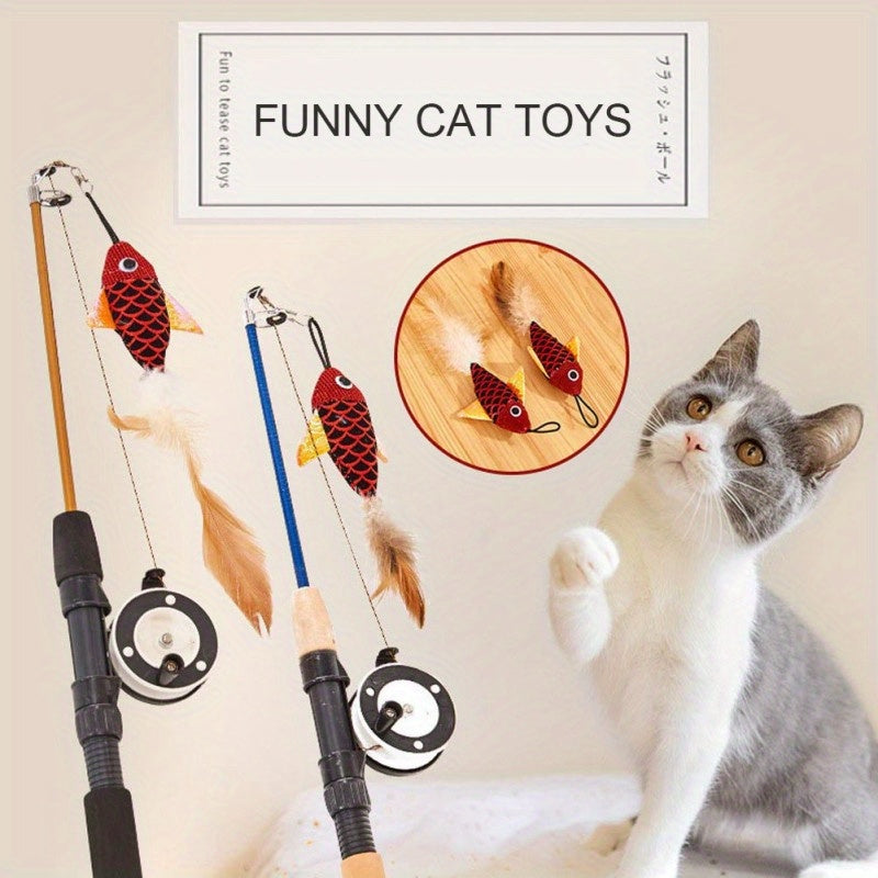 2pcs Retractable Cat Toy Fishing Rod with Feathers Telescoping Design for Interactive Play