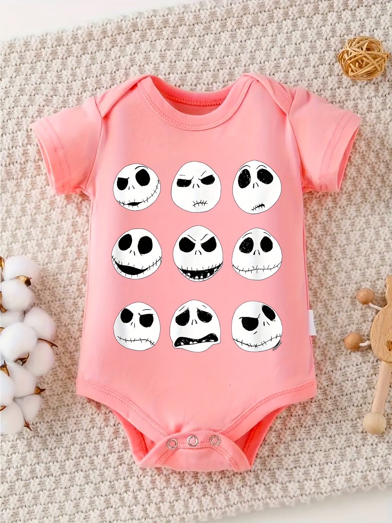 Jack Skellington Faces Crawl Suit Unisex Cotton Romper with Fun Character Designs
