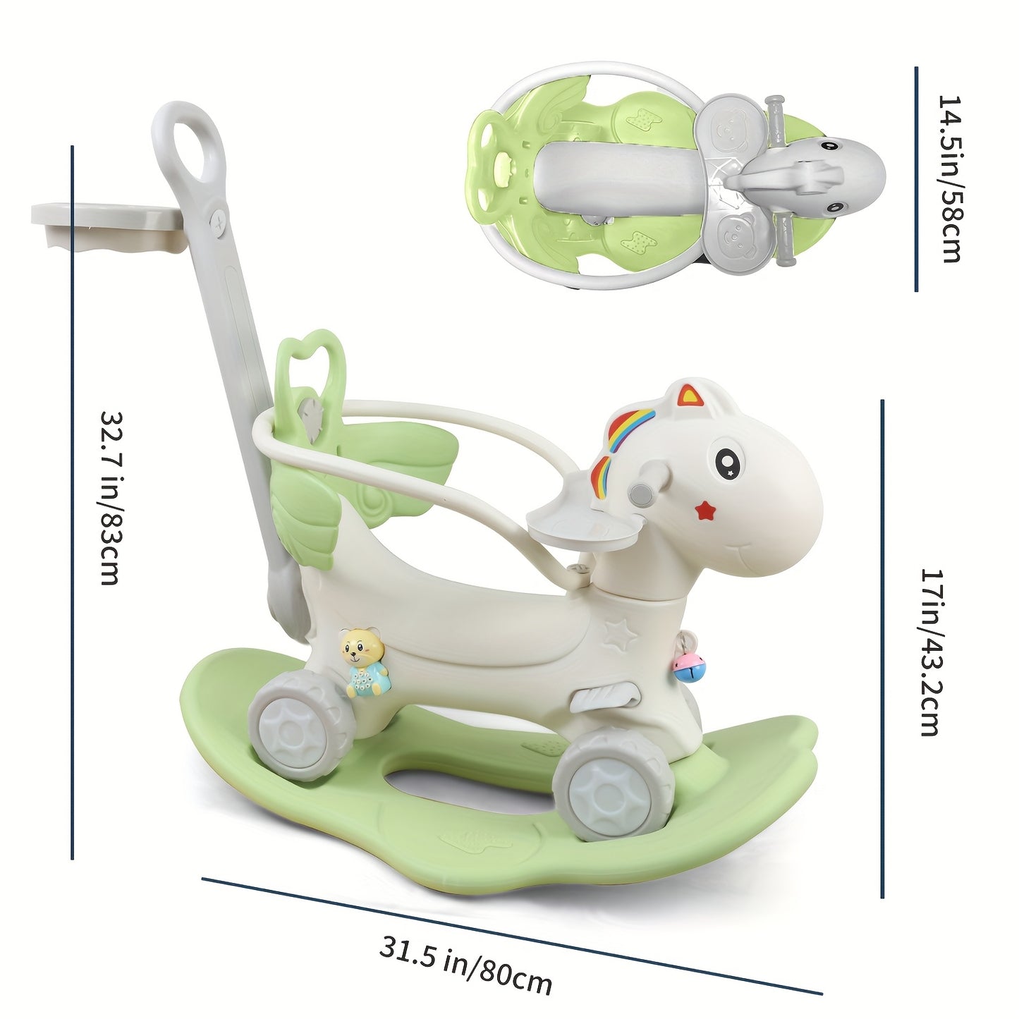 4 In 1 Kids Rocking Horse With Safety Rod Basketball Hoop Balance Toys For Toddlers