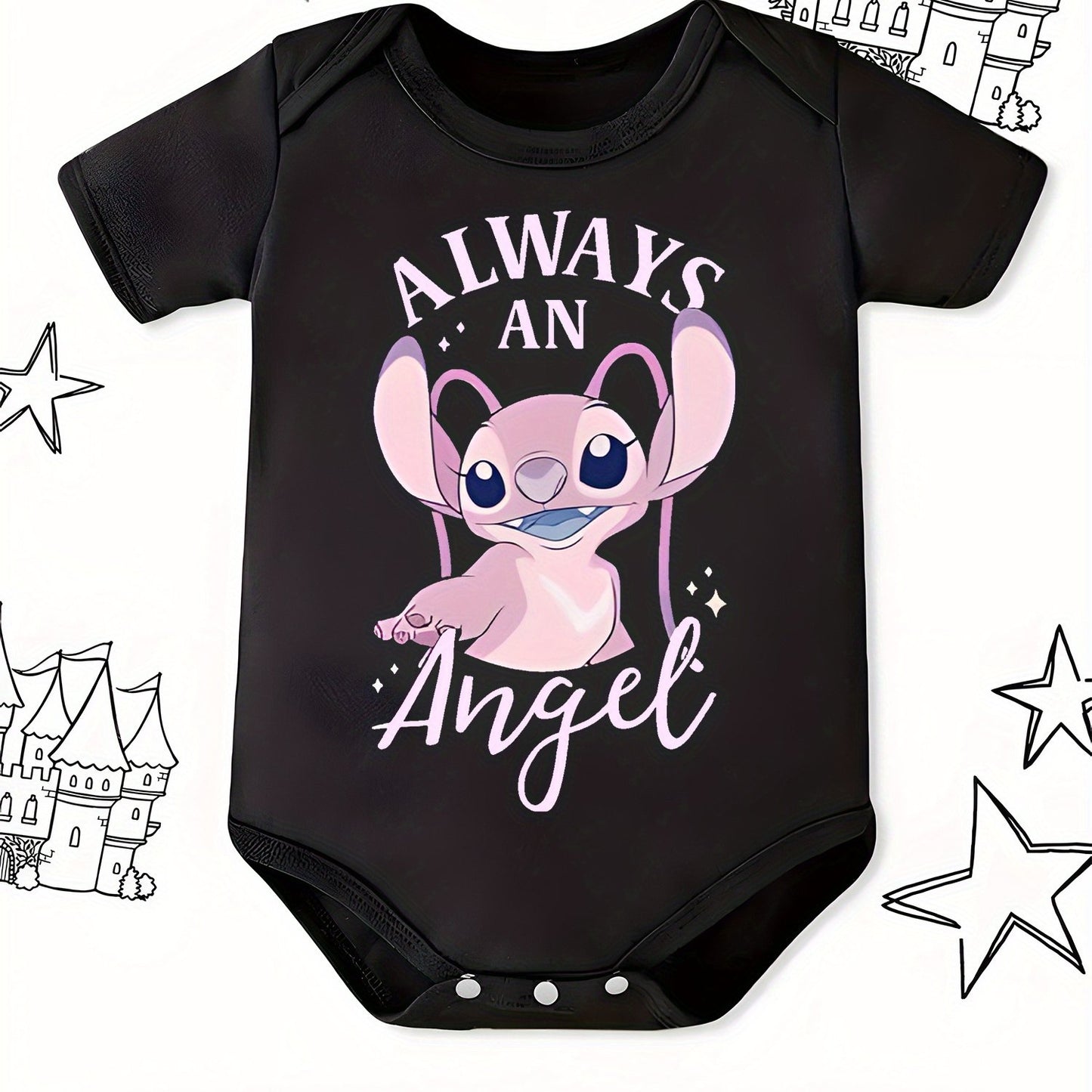 Disney Lilo And Stitch Always An Angel Baby Bodysuit Soft Cotton Summer Crawling Suit