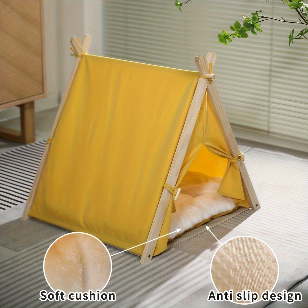 Solid Wood Frame Portable Pet Tent Kennel for Cats and Small Dogs with Comfort Cushion