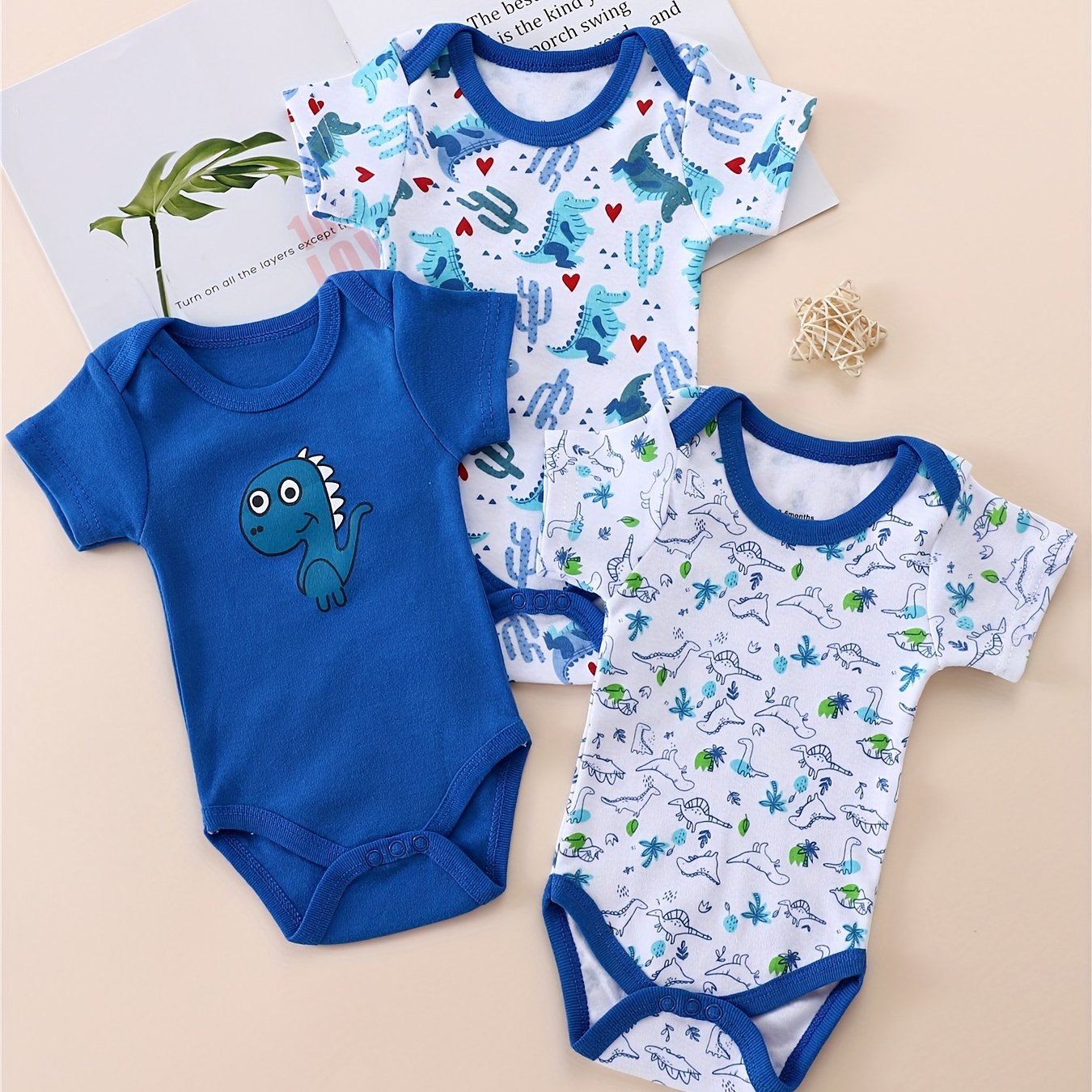 3pcs Baby Boy'S 100% Cotton Short Sleeve Crew Neck Jumpsuit Clothes Summer Triangle Climbing Outdoor Clothes, for Outdoor