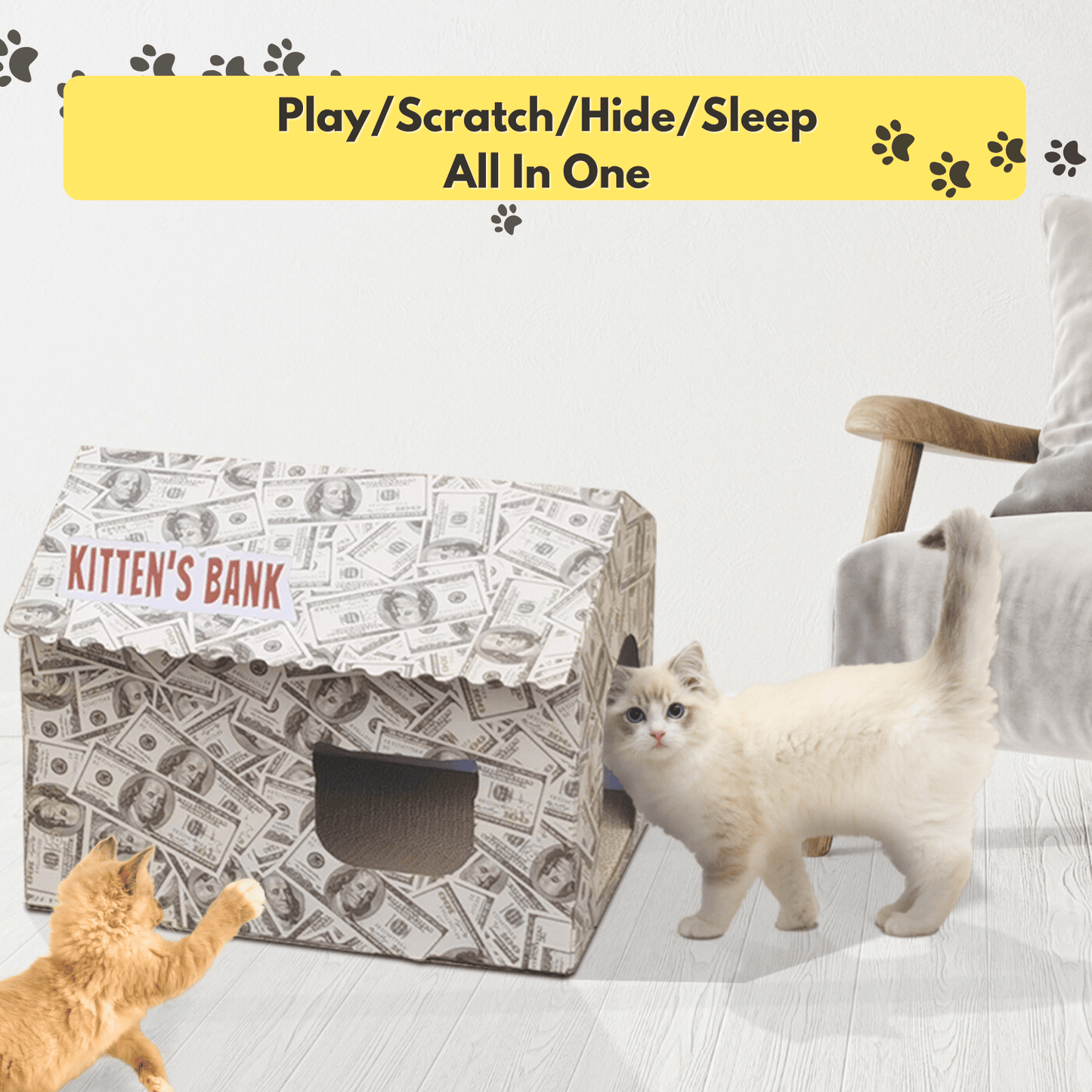 Cardboard Cat House with Scratch Pad Premium Quality Indoor Playhouse for Cats