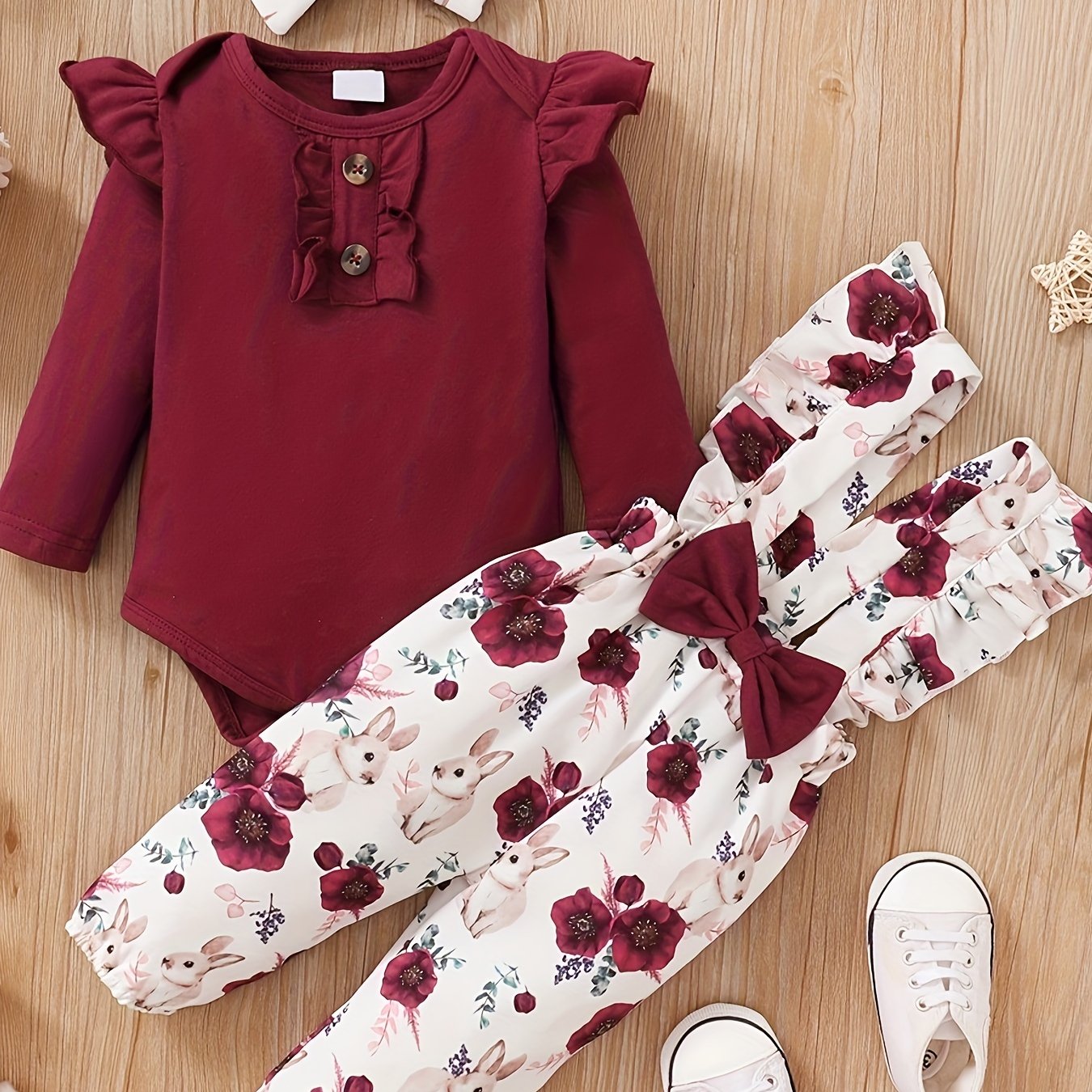 Toddler Girl Ruffle Long Sleeve Romper Suspender Pant Set Floral Fall Winter Outfits