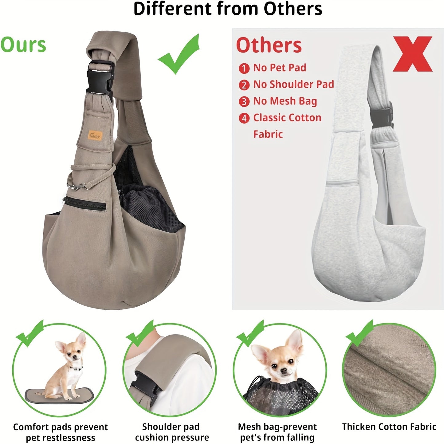 Cuby Adjustable Dog Cat Sling Carrier Padded Bottom