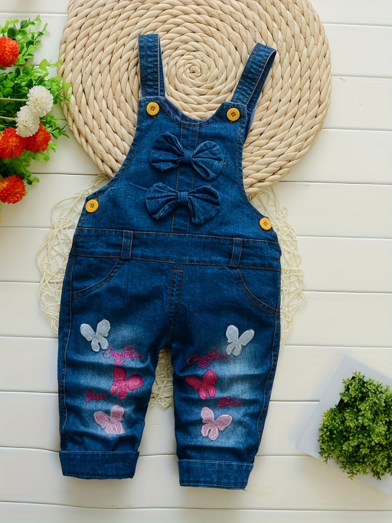 Denim Overalls with Animal Applique - Cotton Blend, Cute Non-Stretch Fabric, Long Length, Applique Detail, Regular Fit for Weekend Casual Wear, Spring/Fall Season - Woven 'S Overalls for Ages 12 and Under, for Outdoor
