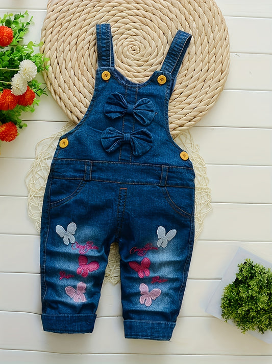 Denim Overalls with Animal Applique - Cotton Blend, Cute Non-Stretch Fabric, Long Length, Applique Detail, Regular Fit for Weekend Casual Wear, Spring/Fall Season - Woven 'S Overalls for Ages 12 and Under, for Outdoor