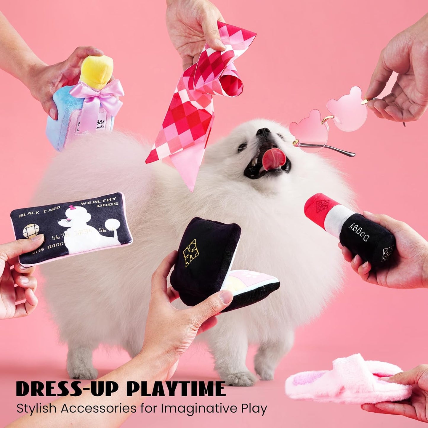 Nocciola 8PCS Cute Plush Dog Toys Set for Small to Medium Dogs with Stylish Accessories