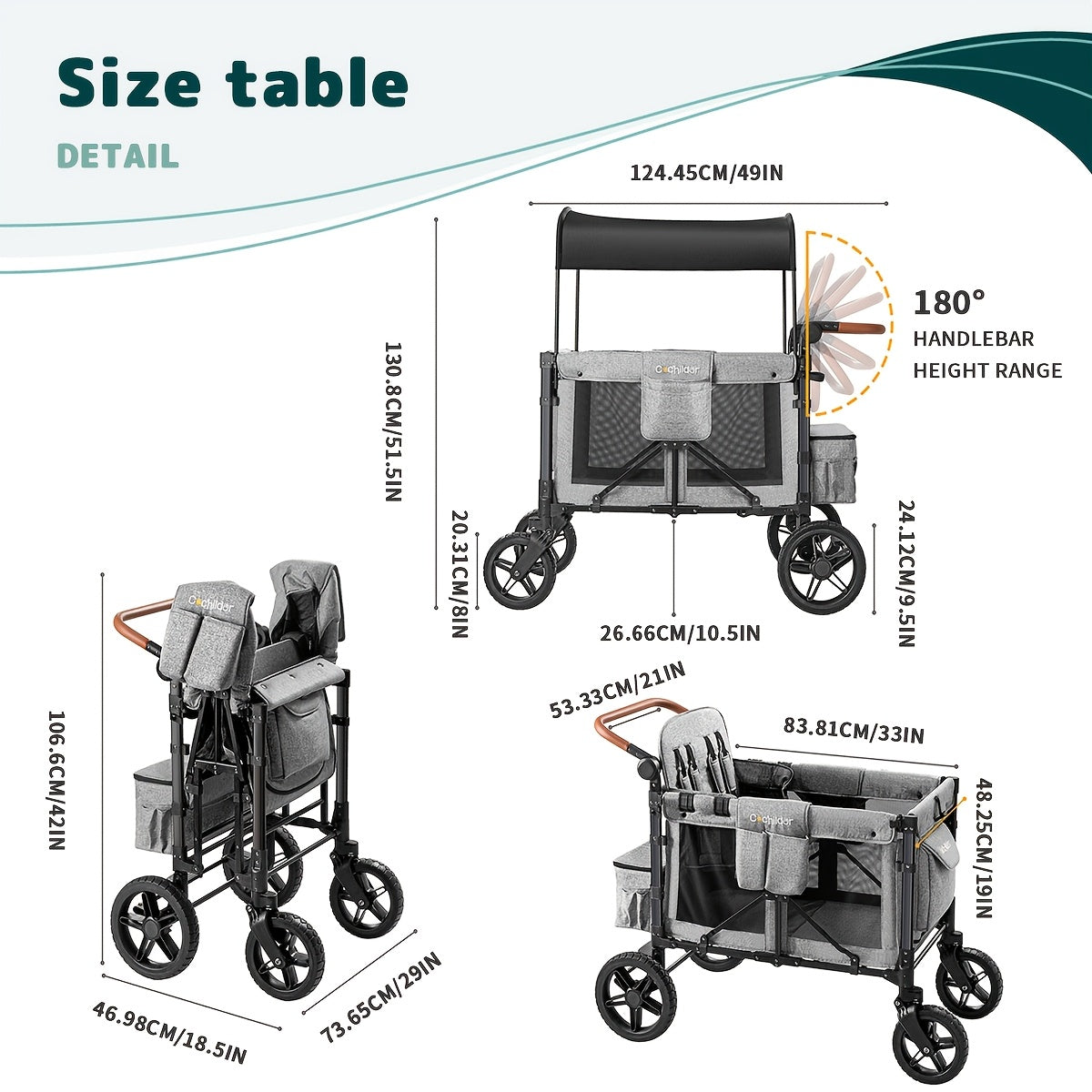 Versatile 4-in-1 Stroller Wagon with Adjustable Sun Canopy & 5-Point Harness - Perfect for Travel & Beach Outings, Suitable for Four Youngsters, Front-Facing Design, Durable Polyester Fabric, Gray/Black Color, Shock Absorptio