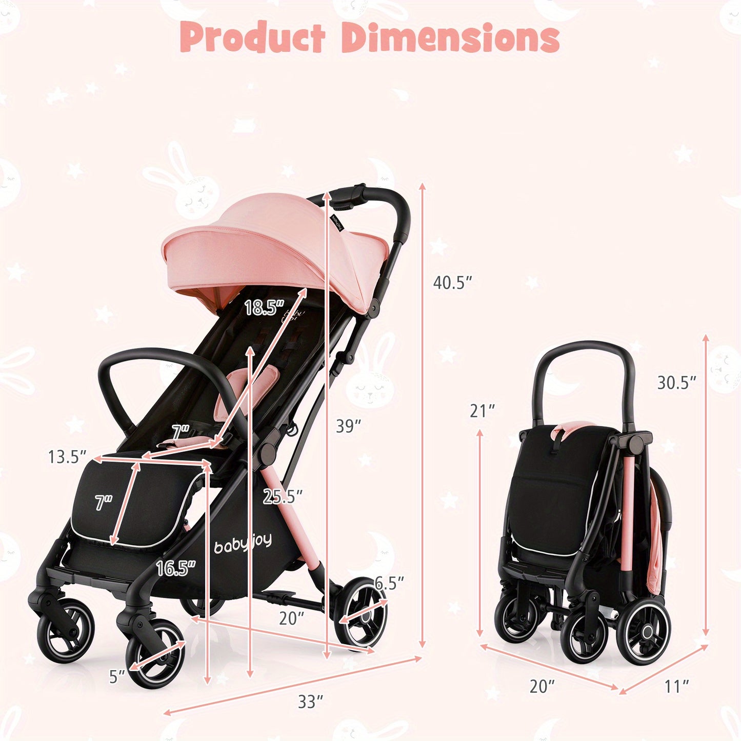 LIFEFZEAL One-Hand Fold Portable Stroller - Aluminum Frame, Adjustable Canopy, Shock-Absorbing Wheels - Available in Blue, Gray, Black, Pink
