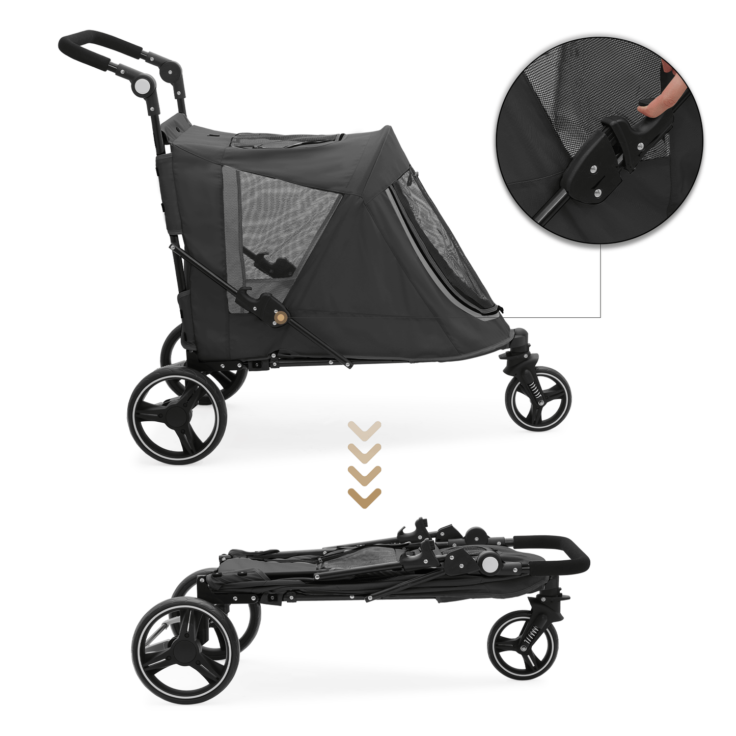 MoNiBloom Pet Stroller for Large Dogs or Multiple Dogs Cats with Adjustable Handle, 3-Wheels Dual Entry Portable Dog Carting Easy Folding Pet Wagon Double Dog Stroller