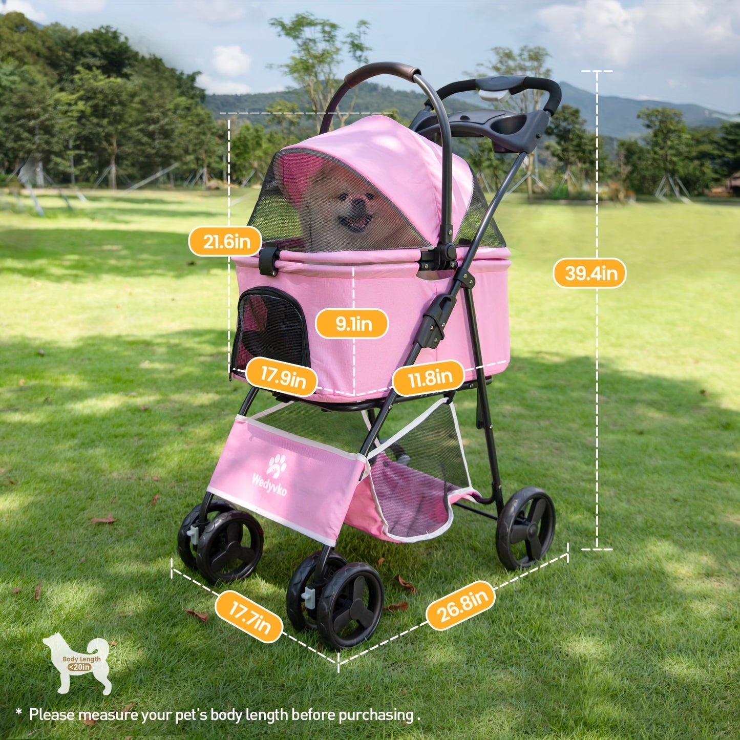 Pet Stroller For Small To Medium Dogs Durable Cat Stroller With Lightweight Aluminum Frame, One-Click Folding, No Zip Entry, PU Wheels, Multiple Pockets