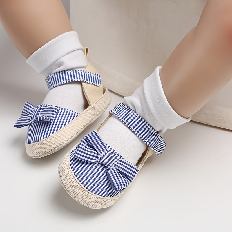 Adorable Striped Bowknot Mary Jane Shoes for Baby Girls - Soft Sole, Non-Slip First Walker Flats for Spring/Summer