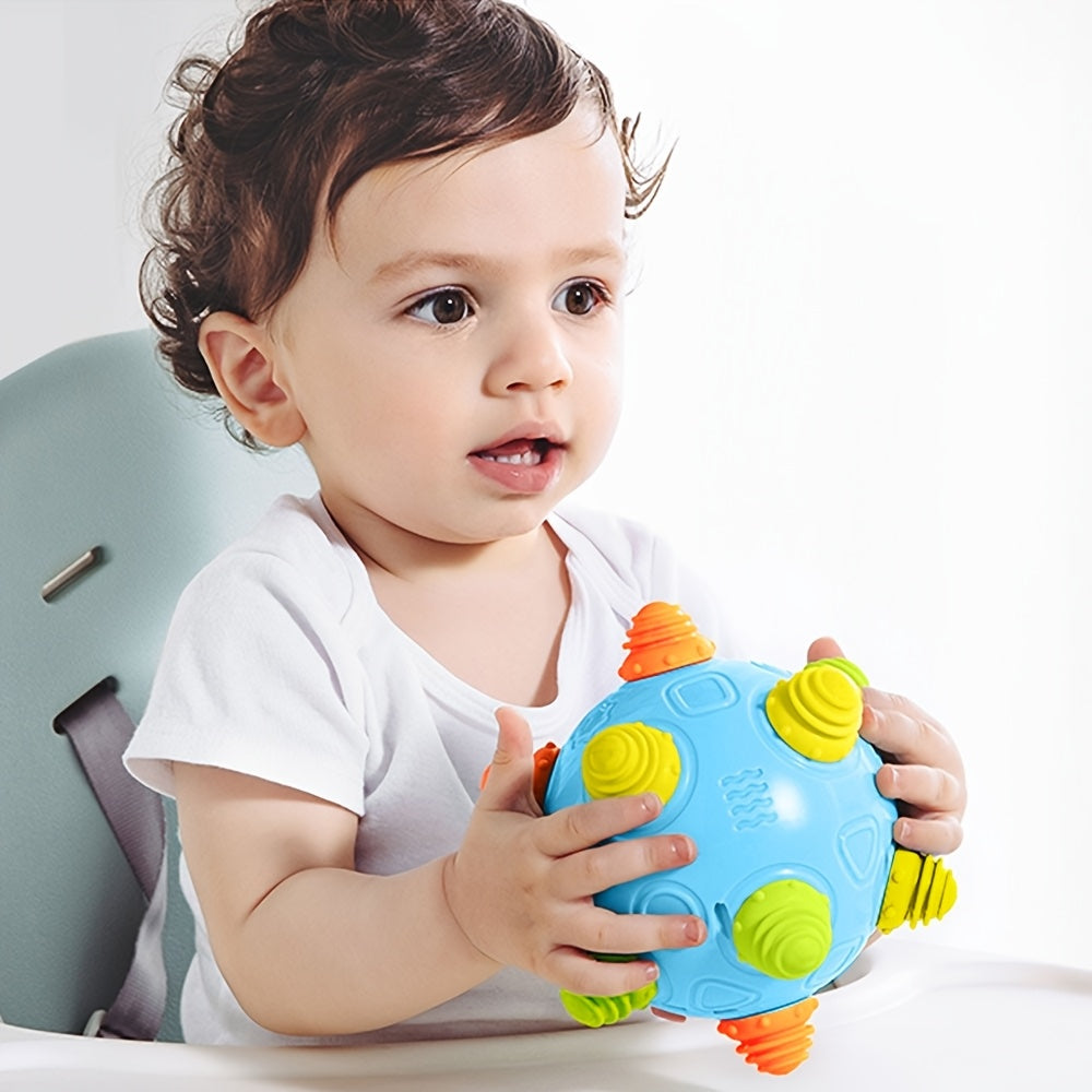 Colorful Interactive Musical Shake Ball Toy for Kids Blue with Yellow and Green Textures