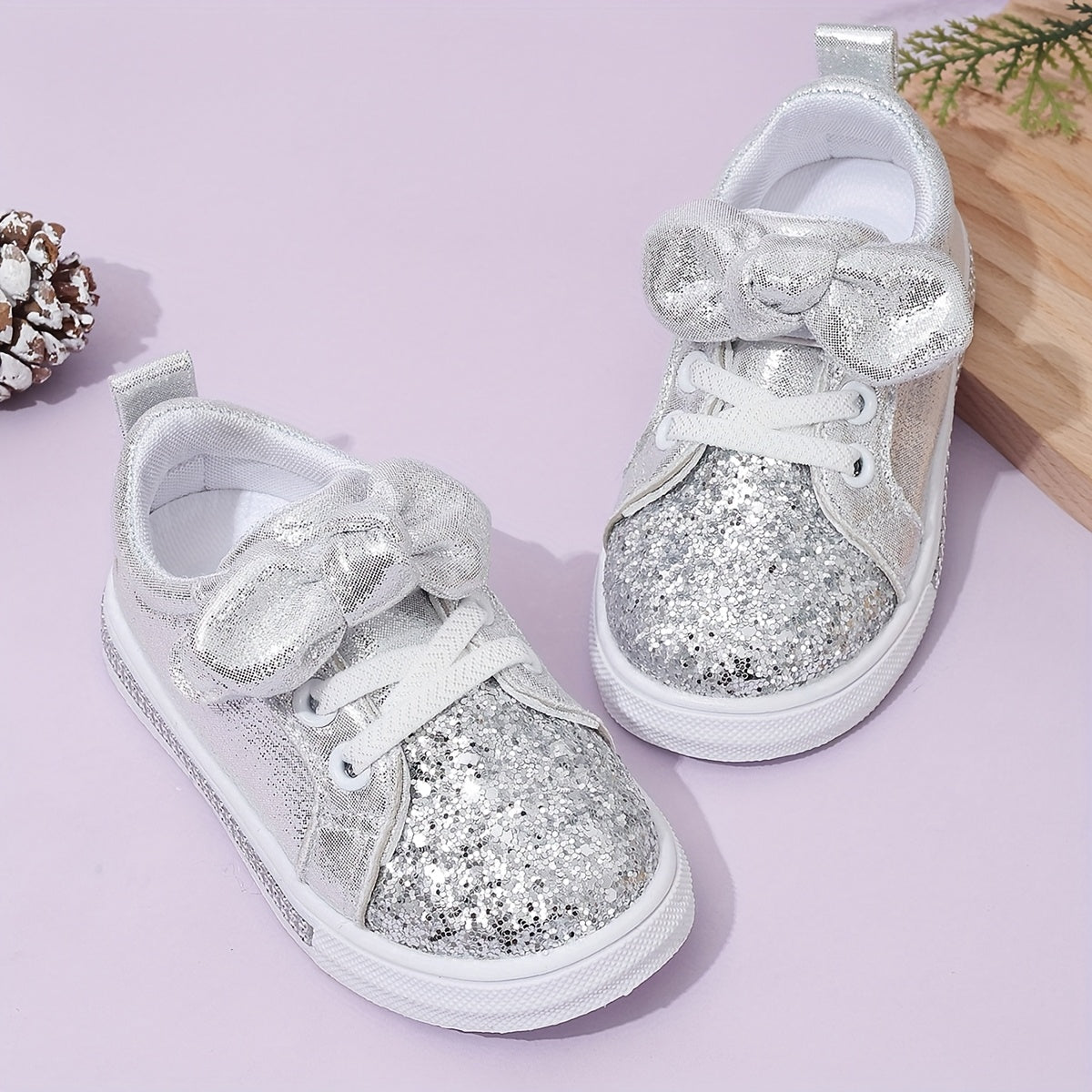 Cute Sequined Bow Design Casual Sneakers for Girls Perfect for All Seasons