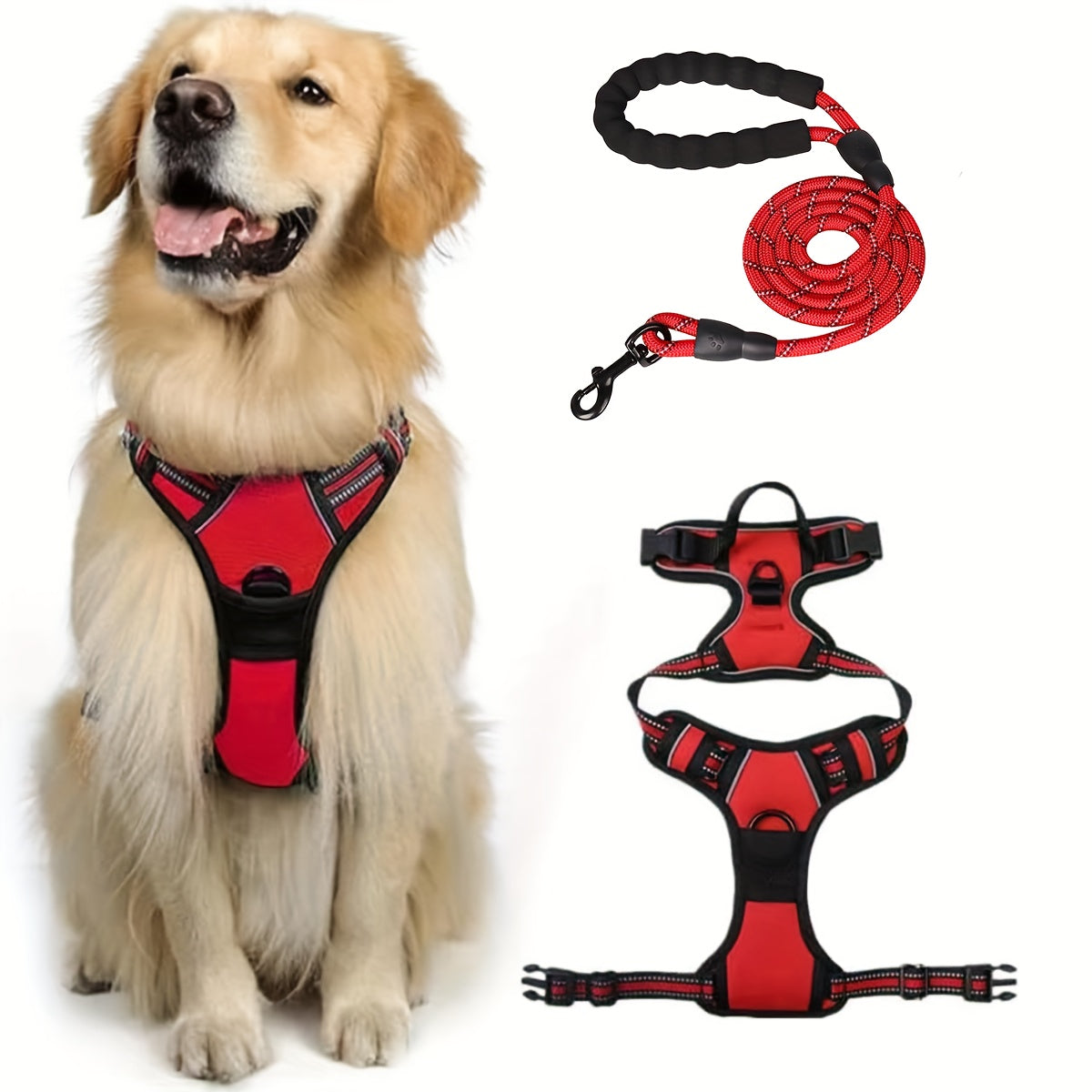 Adjustable No Pull Dog Harness and 5ft Leash Bundle with Reflective Design for All Breeds