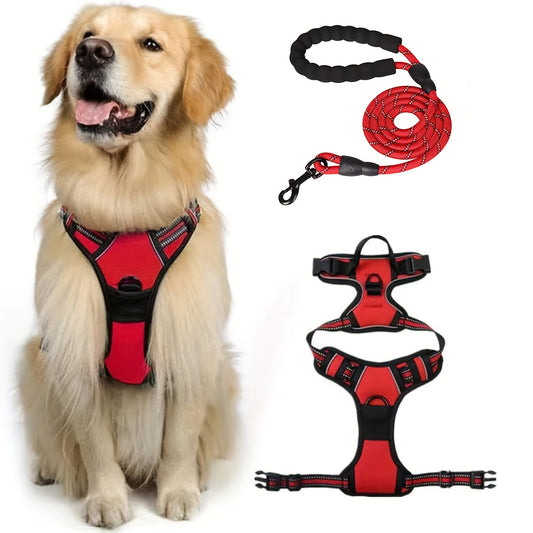 Adjustable No Pull Dog Harness and 5ft Leash Bundle with Reflective Design for All Breeds