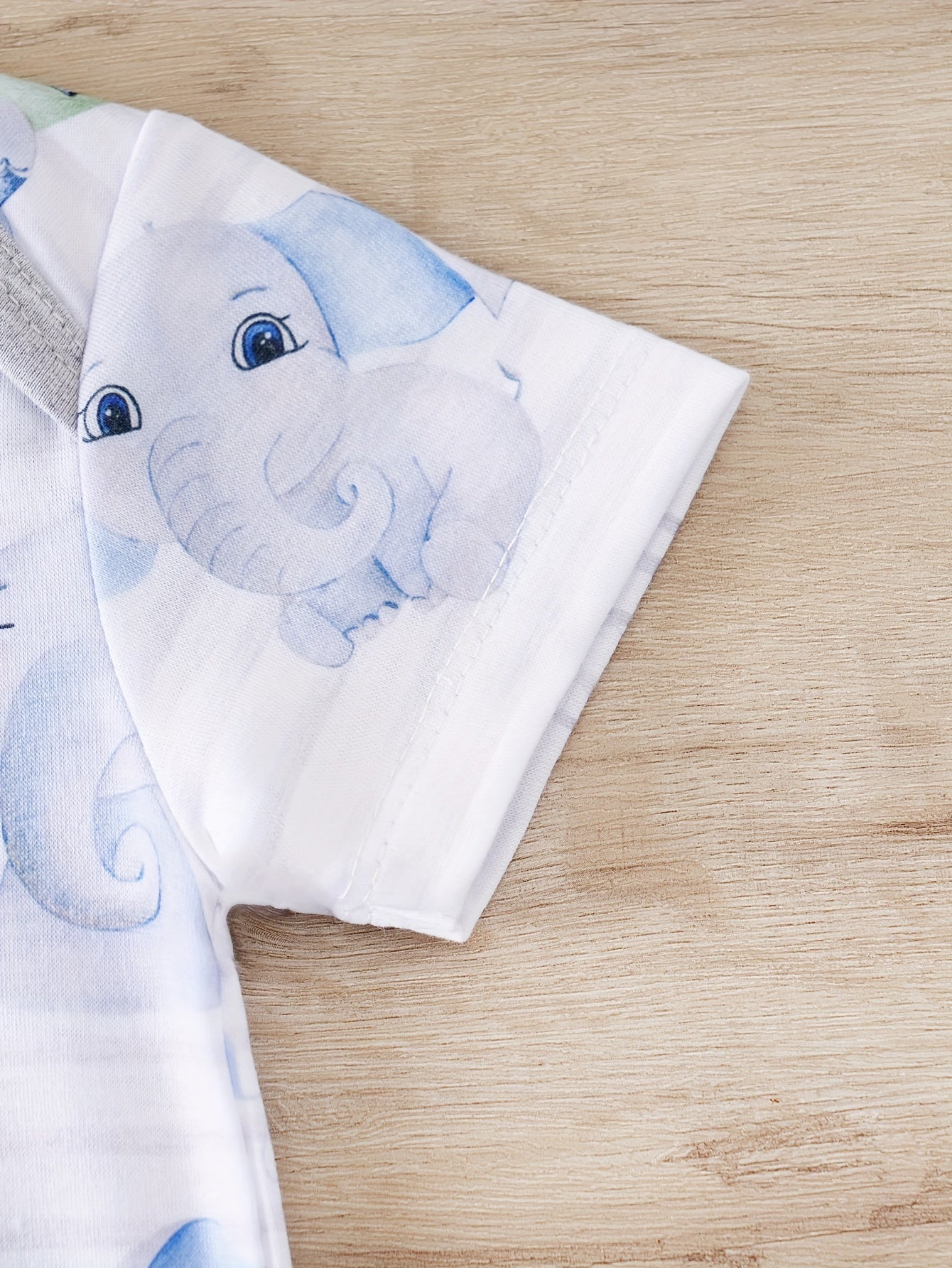 Summer Elephant Stripes Romper Adorable Cartoon Print Short Sleeve Unisex Jumpsuit