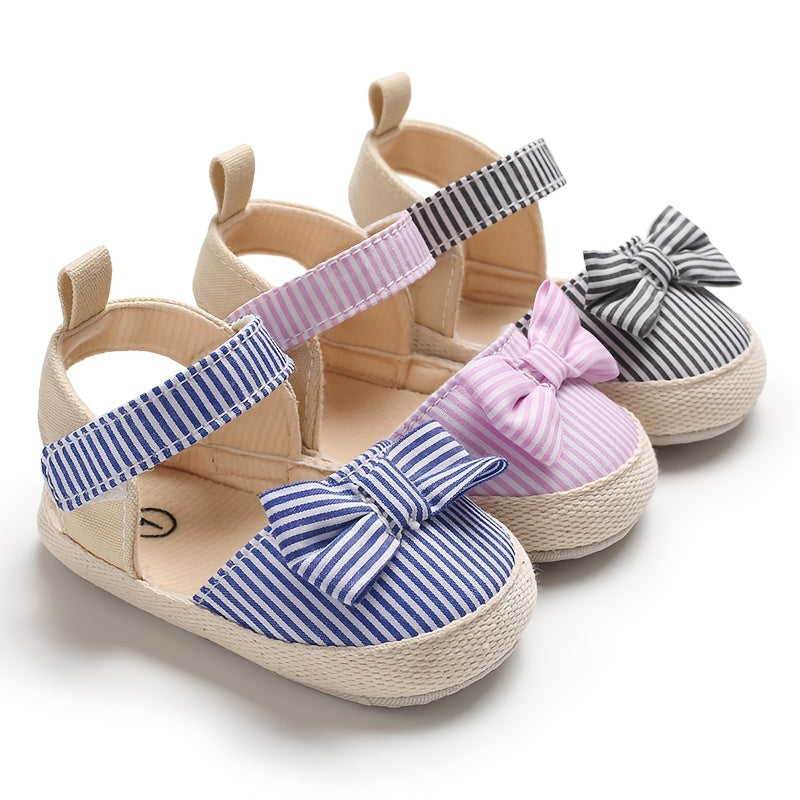 Adorable Striped Bowknot Mary Jane Shoes for Baby Girls - Soft Sole, Non-Slip First Walker Flats for Spring/Summer