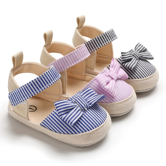 Adorable Striped Bowknot Mary Jane Shoes for Baby Girls - Soft Sole, Non-Slip First Walker Flats for Spring/Summer