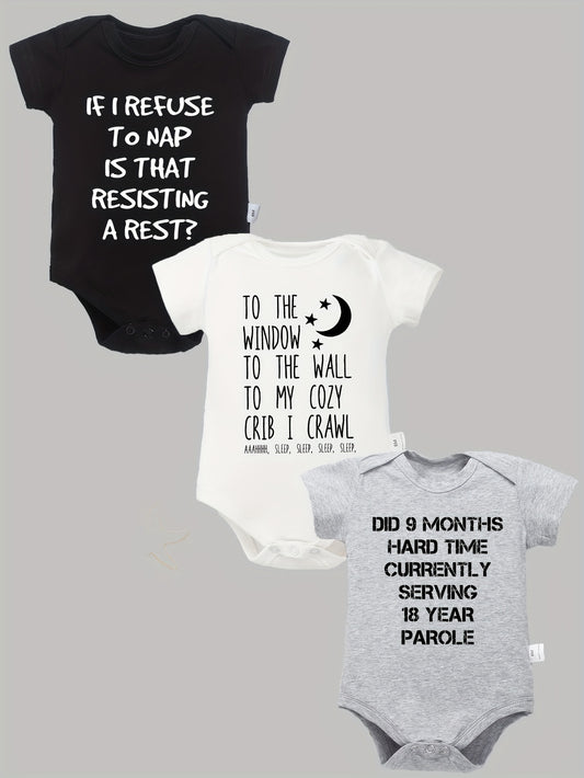3 Piece Baby Boys Casual Crew Neck Onesies Alphabet Print 100 Percent Cotton Summer Wear