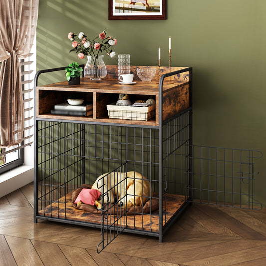 Saudiism Heavy Duty Wooden Dog Crate for Small Dogs with Drawers and Soft Interior