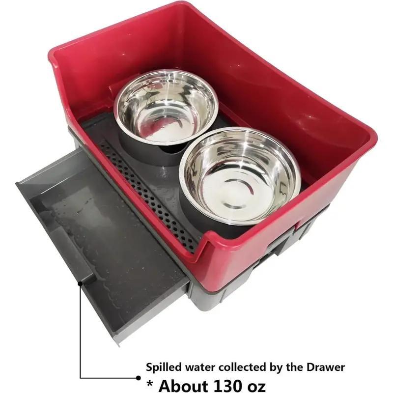 Elevated Dog Bowl Stand Set with Stainless Steel Bowls and Mess Proof Design in Grey