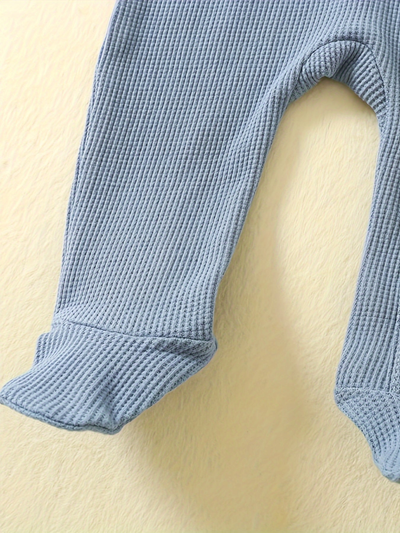 [3pcs Baby Romper] 3pcs Newborn Baby Boys One Piece Romper | Long Sleeve Waffle Solid Color Jumpsuit | With Mitten Cuffs Zipper Outfit Clothes for Outdoor