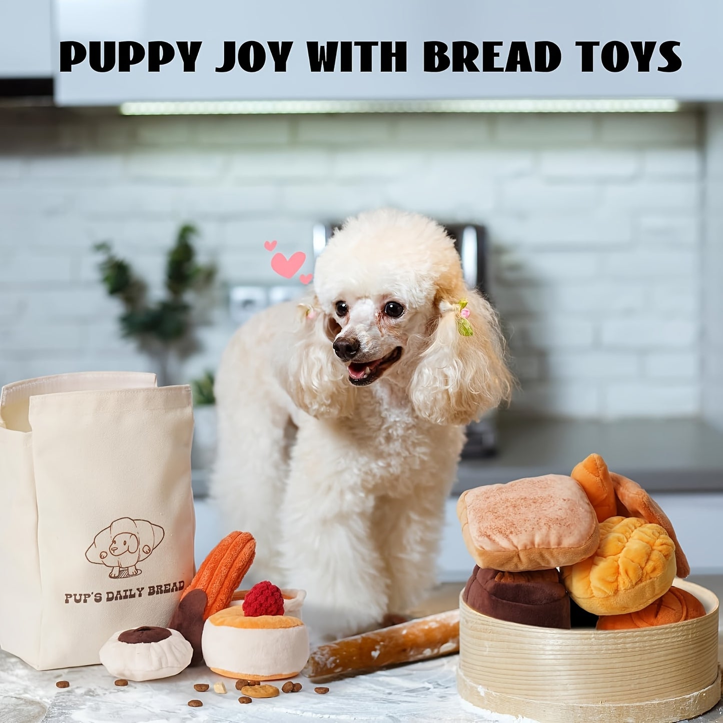 10 Pack Nocciola Bread Dog Toys with Storage Bag Plush Squeaky Chew Toys for Dogs