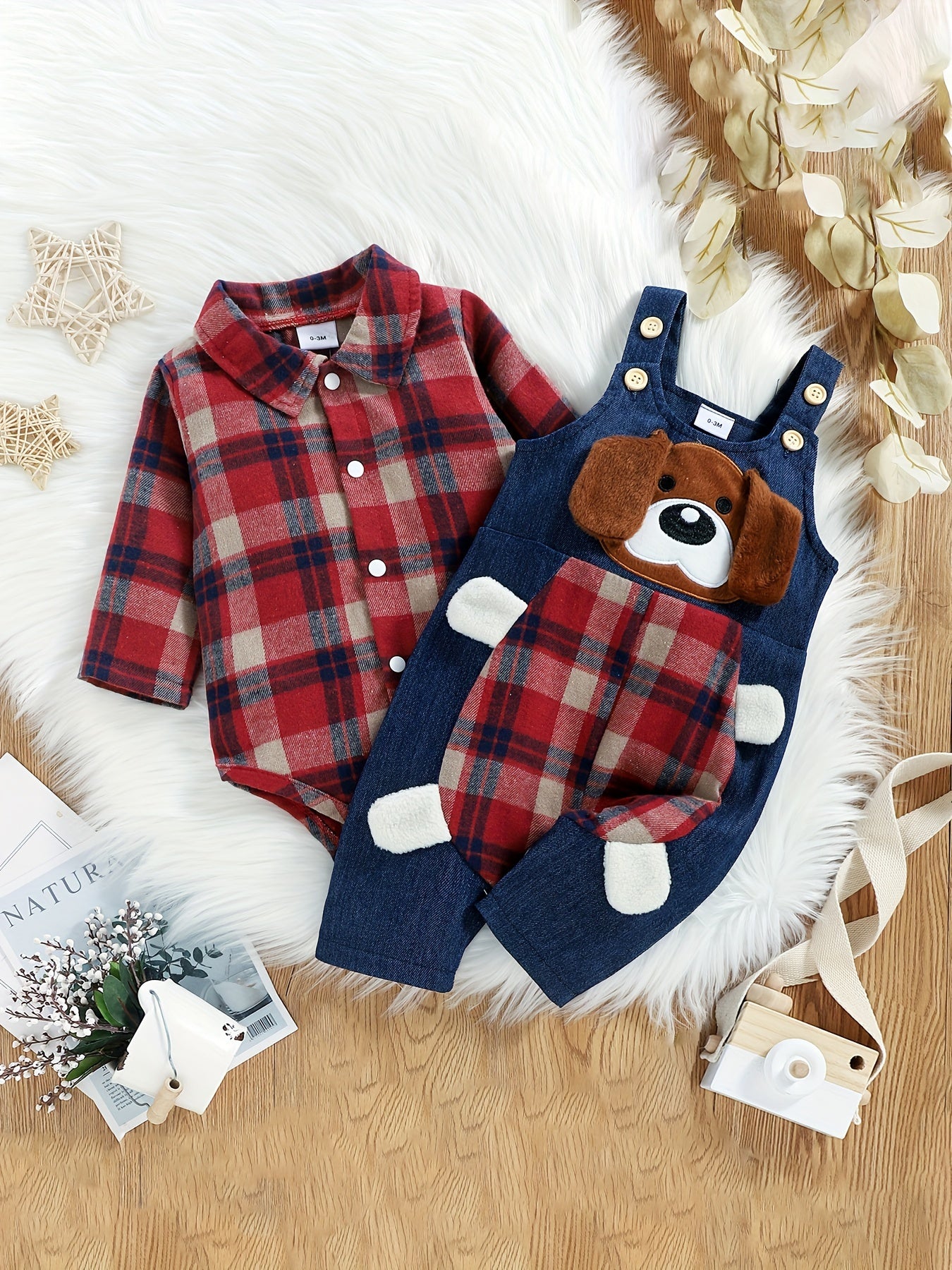 Baby Boy Clothes Infant Outfits Long Sleeve Plaid Bodysuit Romper + Jeans Overalls Jumpsuit Pants Sets 0-18 Months