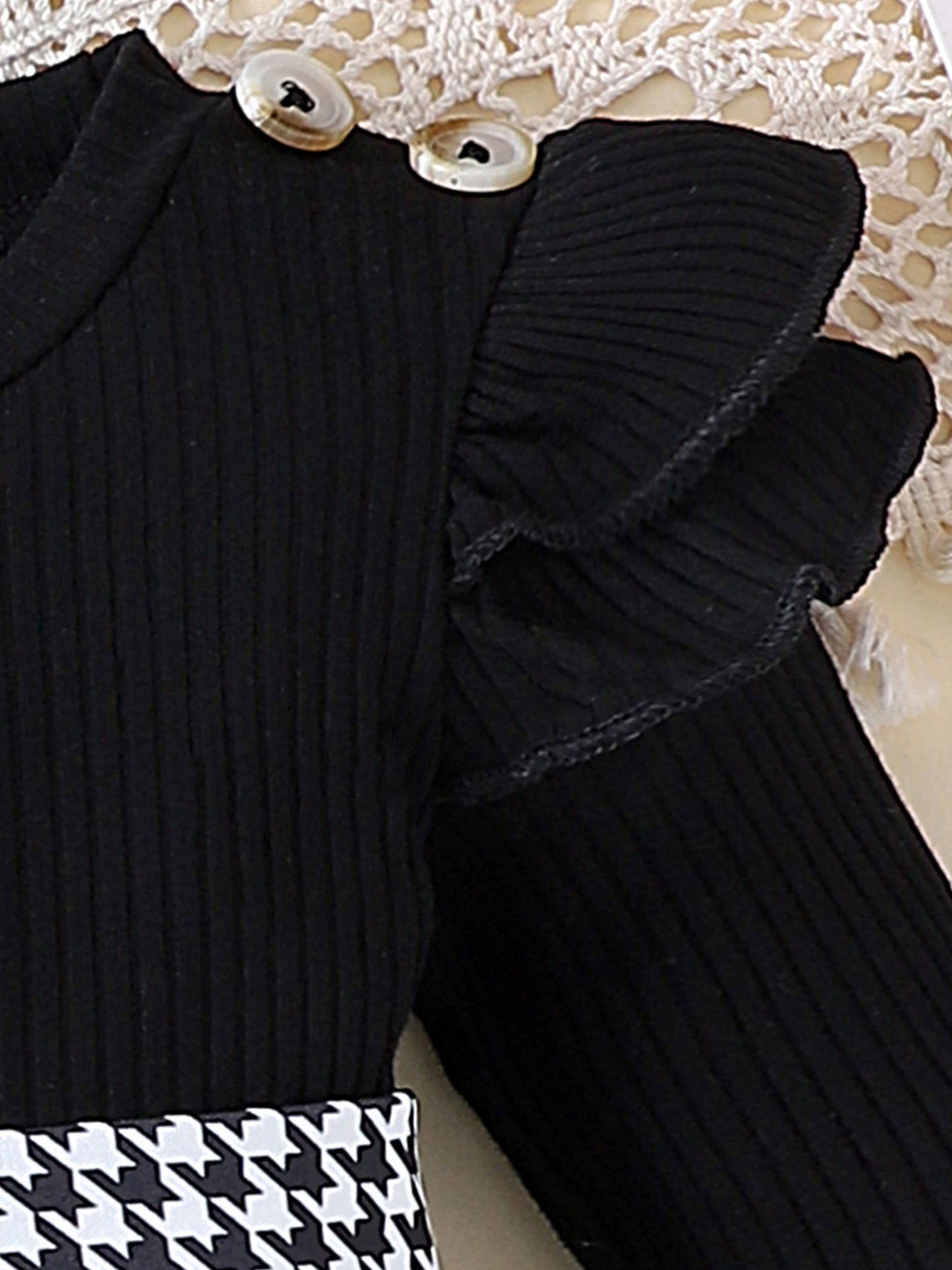 Baby Girl Spring Outfits Long Sleeve Houndstooth Print Romper Dress with Headband and Long Socks